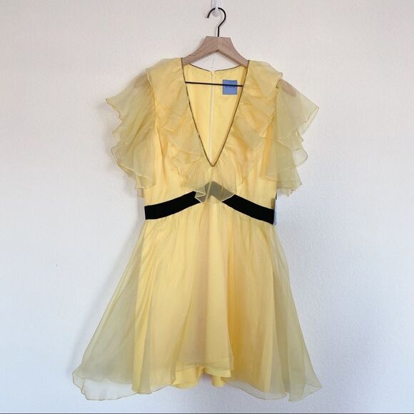 macgraw silk Sandpiper Deep V-Neck Dress Yellow Black Size 8 - Picture 7 of 12